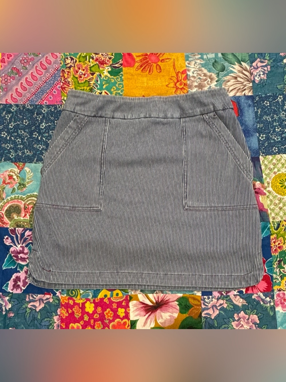 TRIBAL stretch denim SKIRT skirt SHORTS medium BLUE WHITE stripe MINI